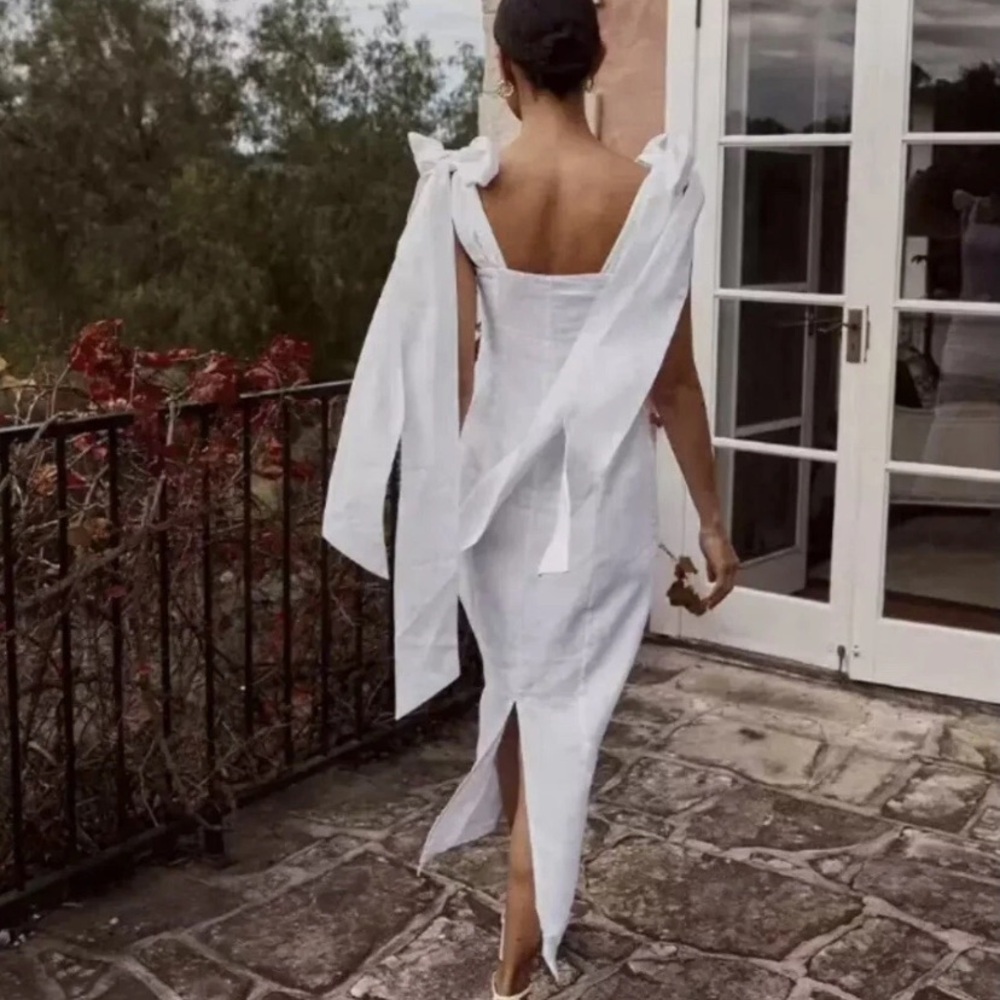 Dissh Aisle Linen Bow Strap Midi Dress Size AU 12 l US 8